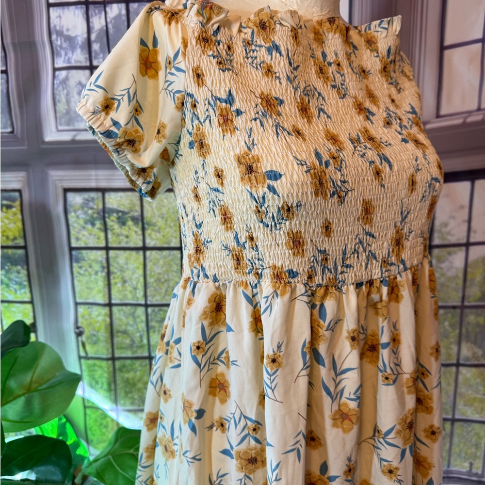 Leasty Curve 3X Floral Yellow Smocked Sunflowers Summer Spring Dress - Picture 2 of 10